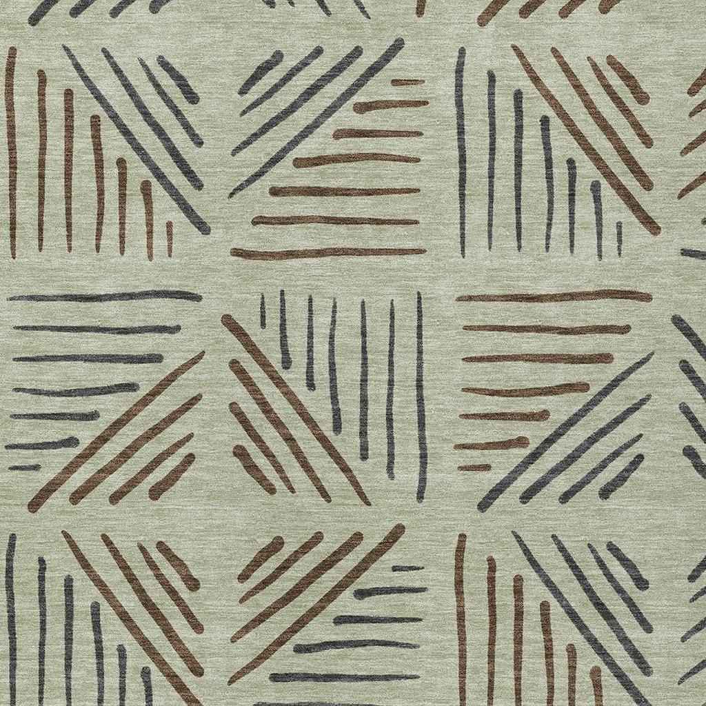 8' X 10' Lime Green Brown And Gray Geometric Washable Indoor Outdoor Area Rug
