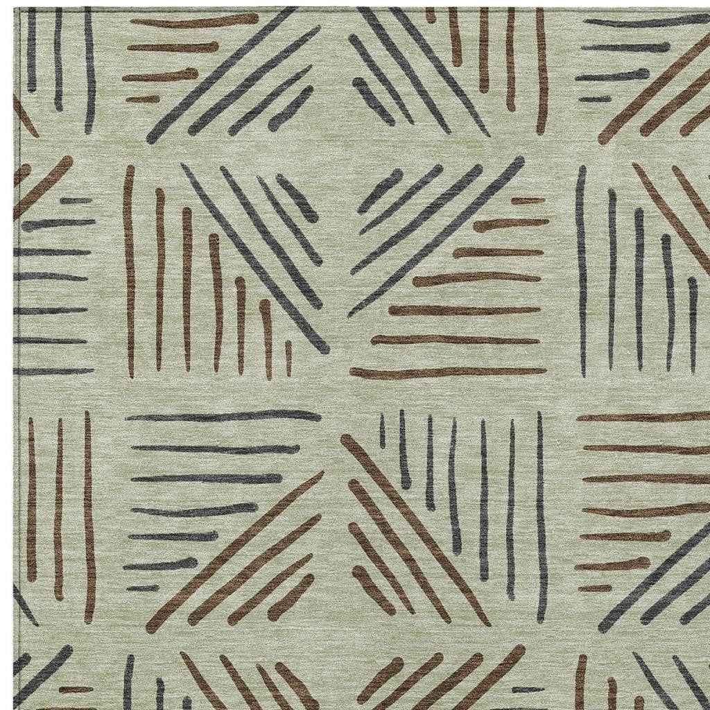 5' X 8' Lime Green Brown And Gray Geometric Washable Indoor Outdoor Area Rug