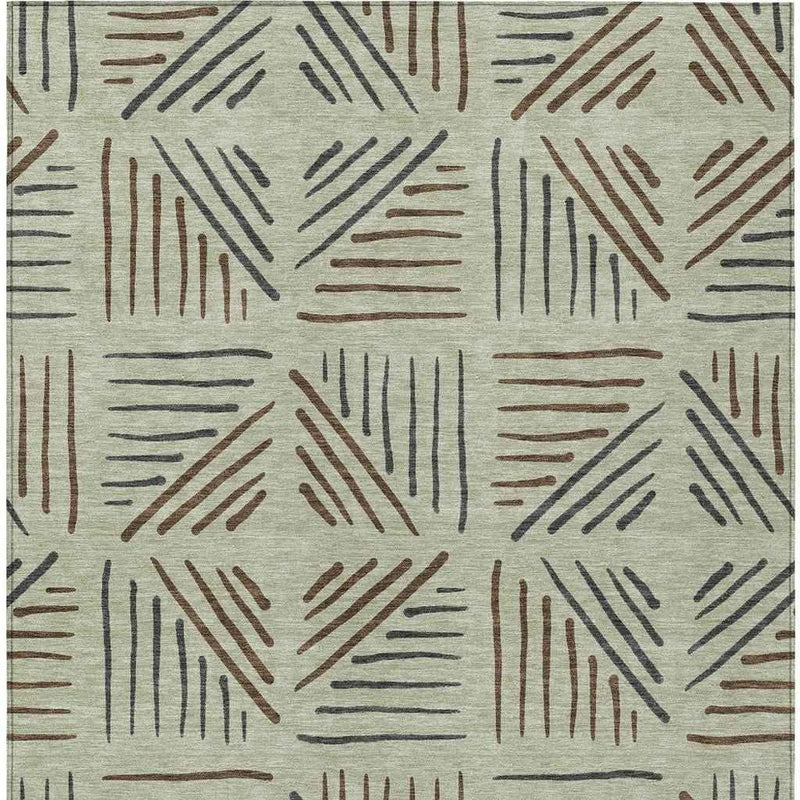 5' X 8' Lime Green Brown And Gray Geometric Washable Indoor Outdoor Area Rug