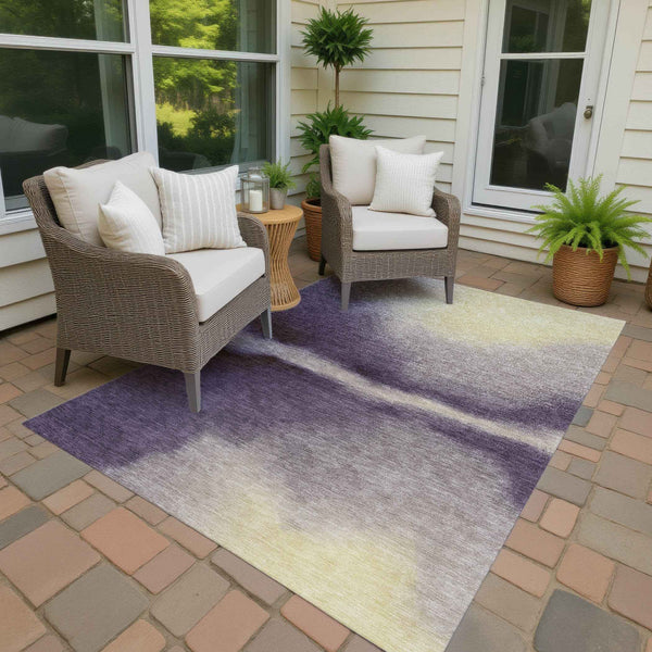 3' X 5' Plum Wheat And Ivory Abstract Washable Indoor Outdoor Area Rug