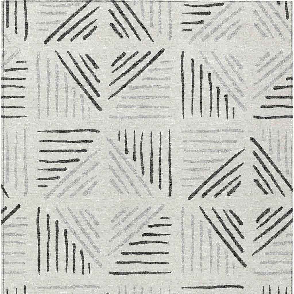 10' X 14' Ivory And Gray Geometric Washable Indoor Outdoor Area Rug