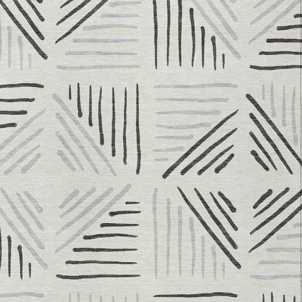 10' X 14' Ivory And Gray Geometric Washable Indoor Outdoor Area Rug