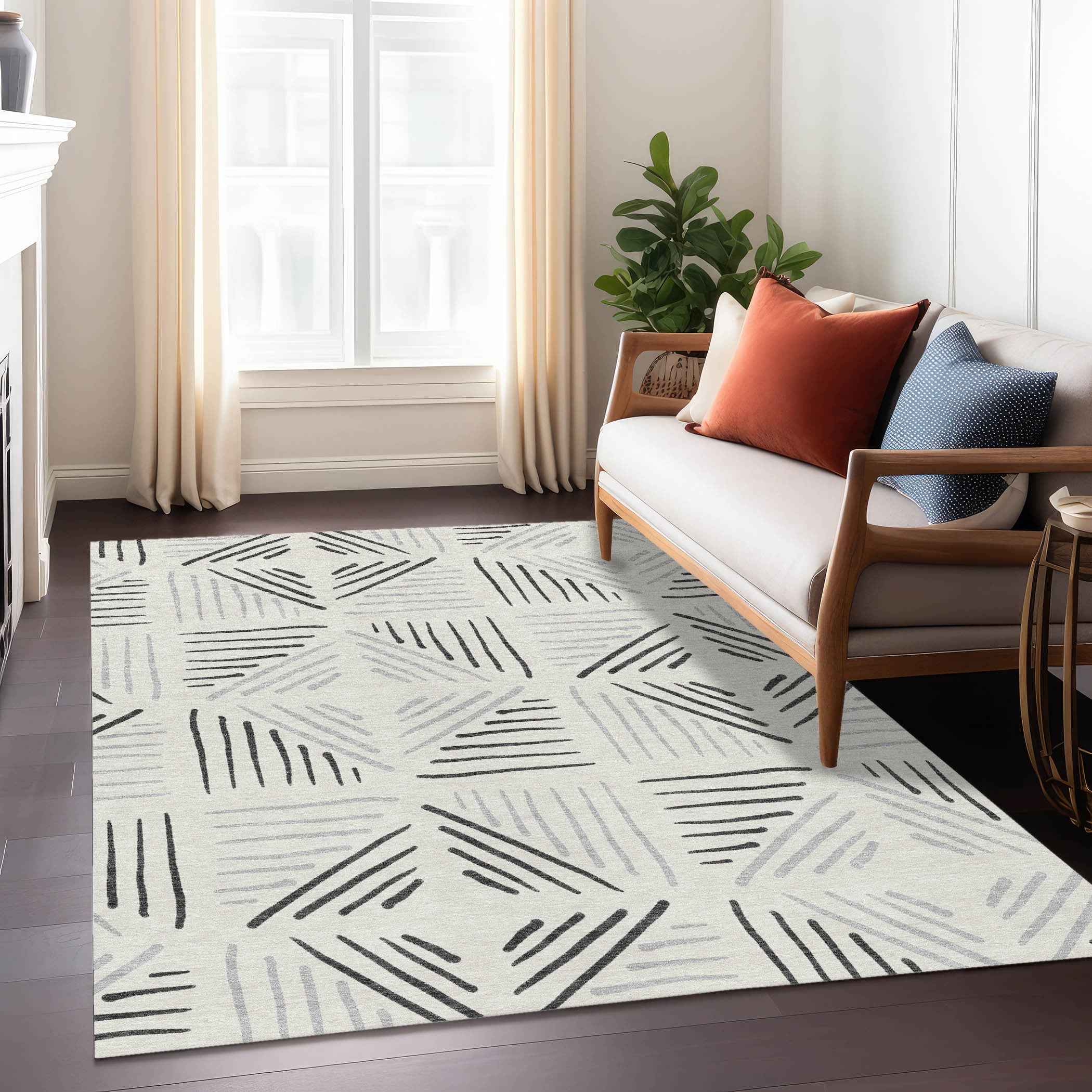 10' X 14' Ivory And Gray Geometric Washable Indoor Outdoor Area Rug