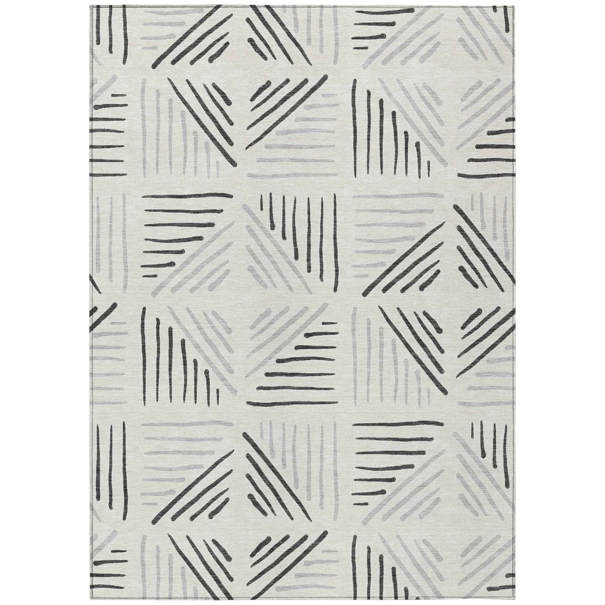 10' X 14' Ivory And Gray Geometric Washable Indoor Outdoor Area Rug