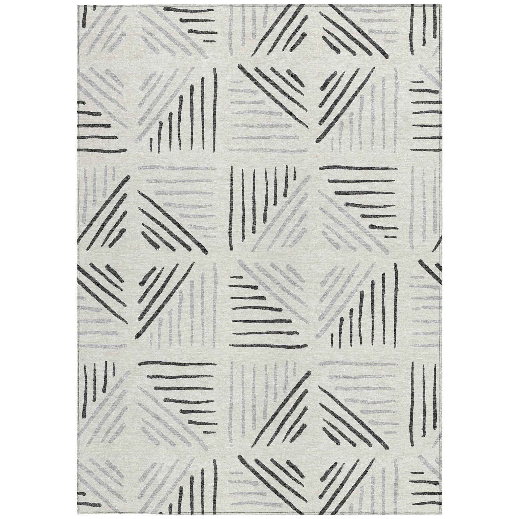 5' X 8' Ivory And Gray Geometric Washable Indoor Outdoor Area Rug