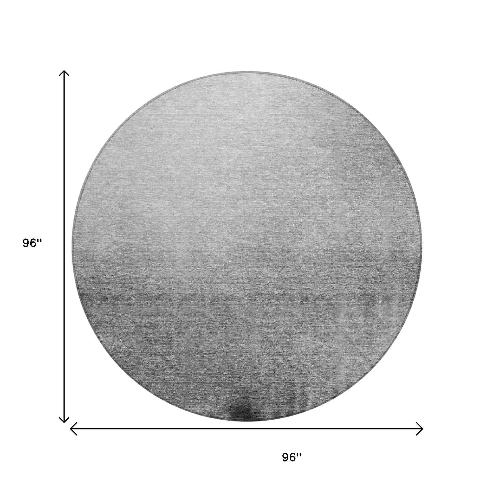 8' Gray Silver And Black Round Abstract Washable Indoor Outdoor Area Rug