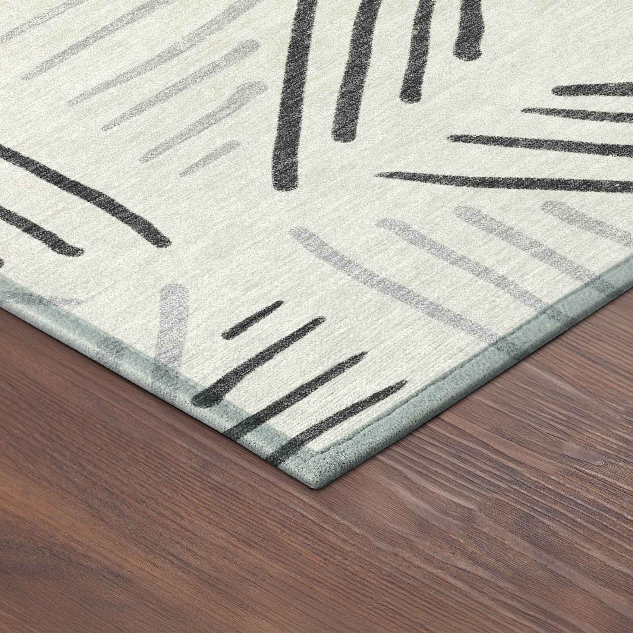 8' Ivory And Gray Round Geometric Washable Indoor Outdoor Area Rug