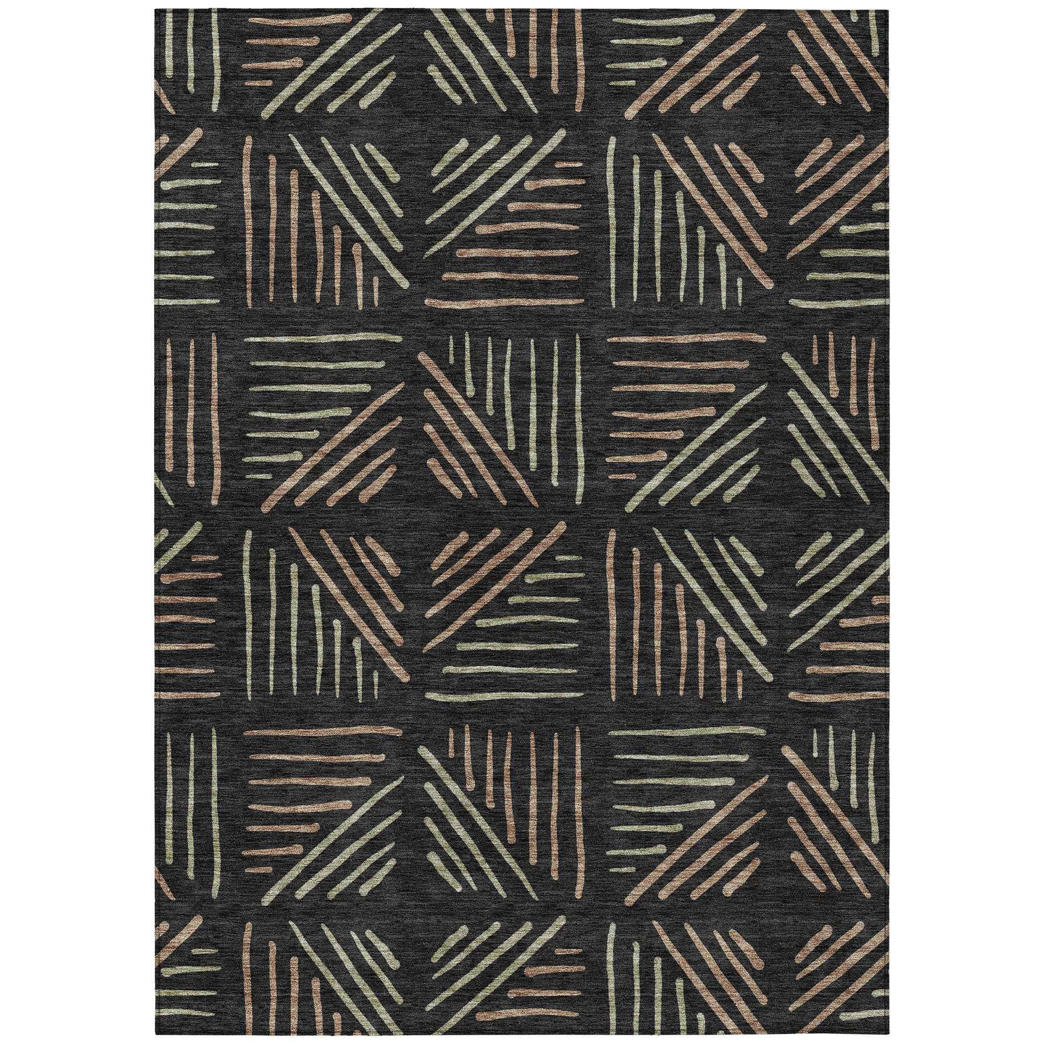 10' X 14' Black And Copper Geometric Washable Indoor Outdoor Area Rug