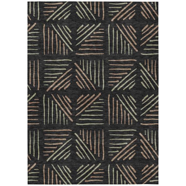 10' X 14' Black And Copper Geometric Washable Indoor Outdoor Area Rug