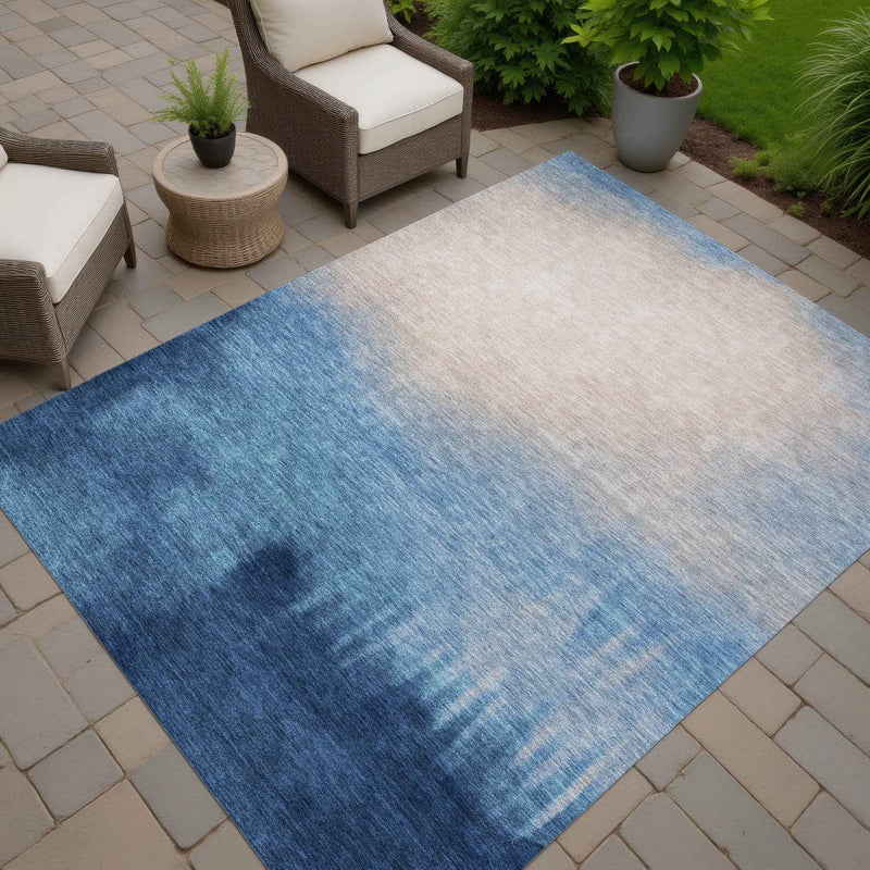 3' X 5' Denim Blue Beige And Cream Abstract Washable Indoor Outdoor Area Rug