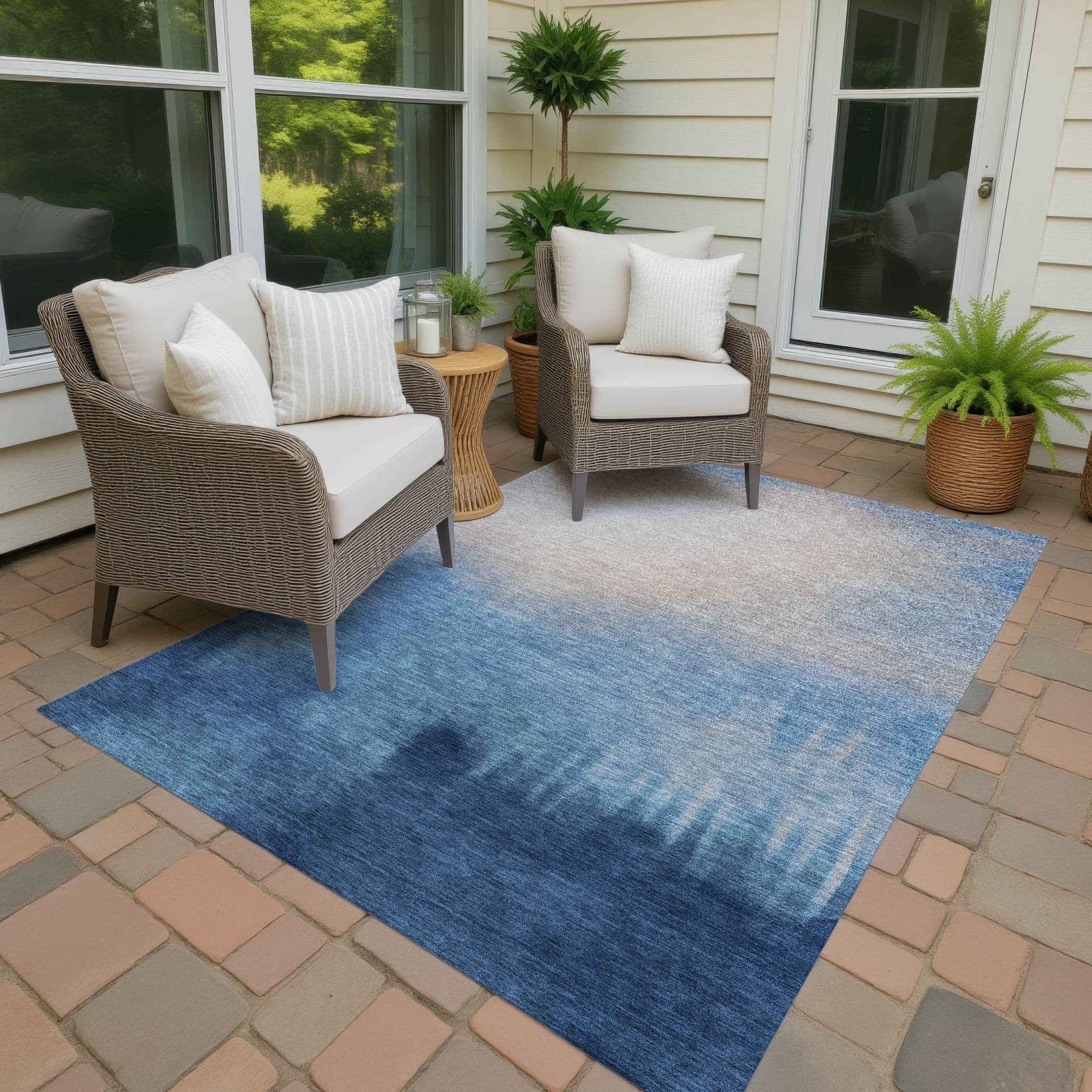 3' X 5' Denim Blue Beige And Cream Abstract Washable Indoor Outdoor Area Rug