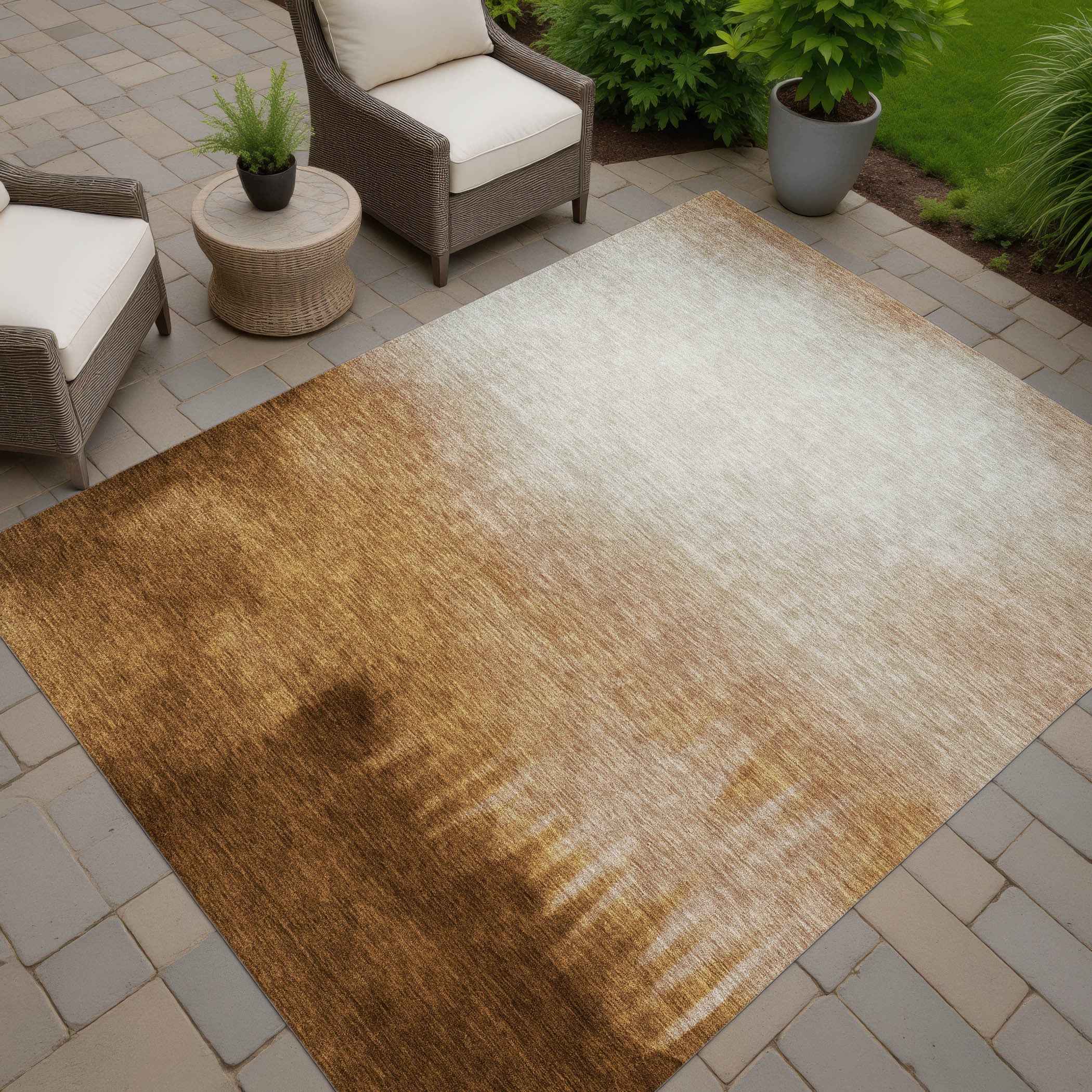 3' X 5' Copper Ivory And Chocolate Abstract Washable Indoor Outdoor Area Rug