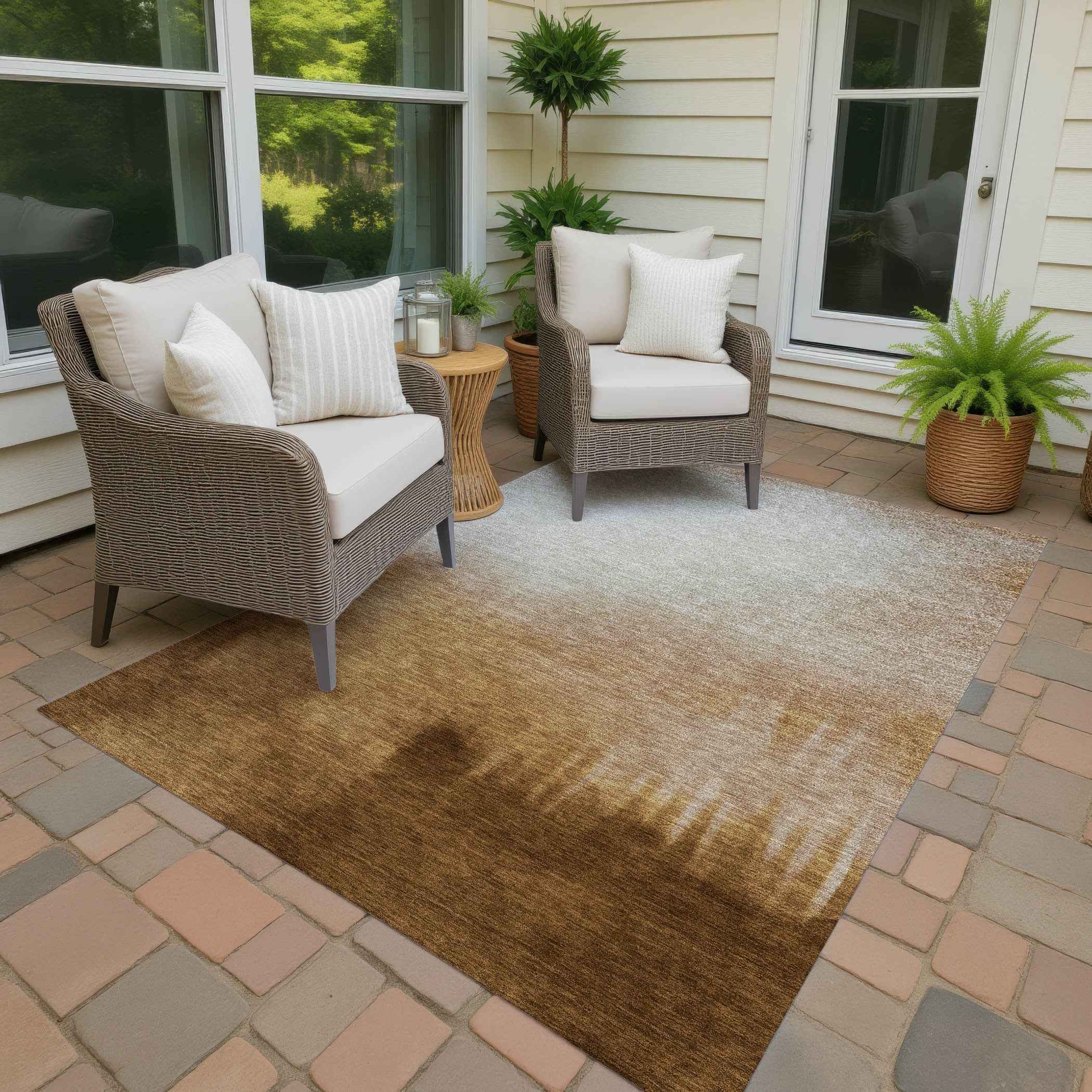3' X 5' Copper Ivory And Chocolate Abstract Washable Indoor Outdoor Area Rug