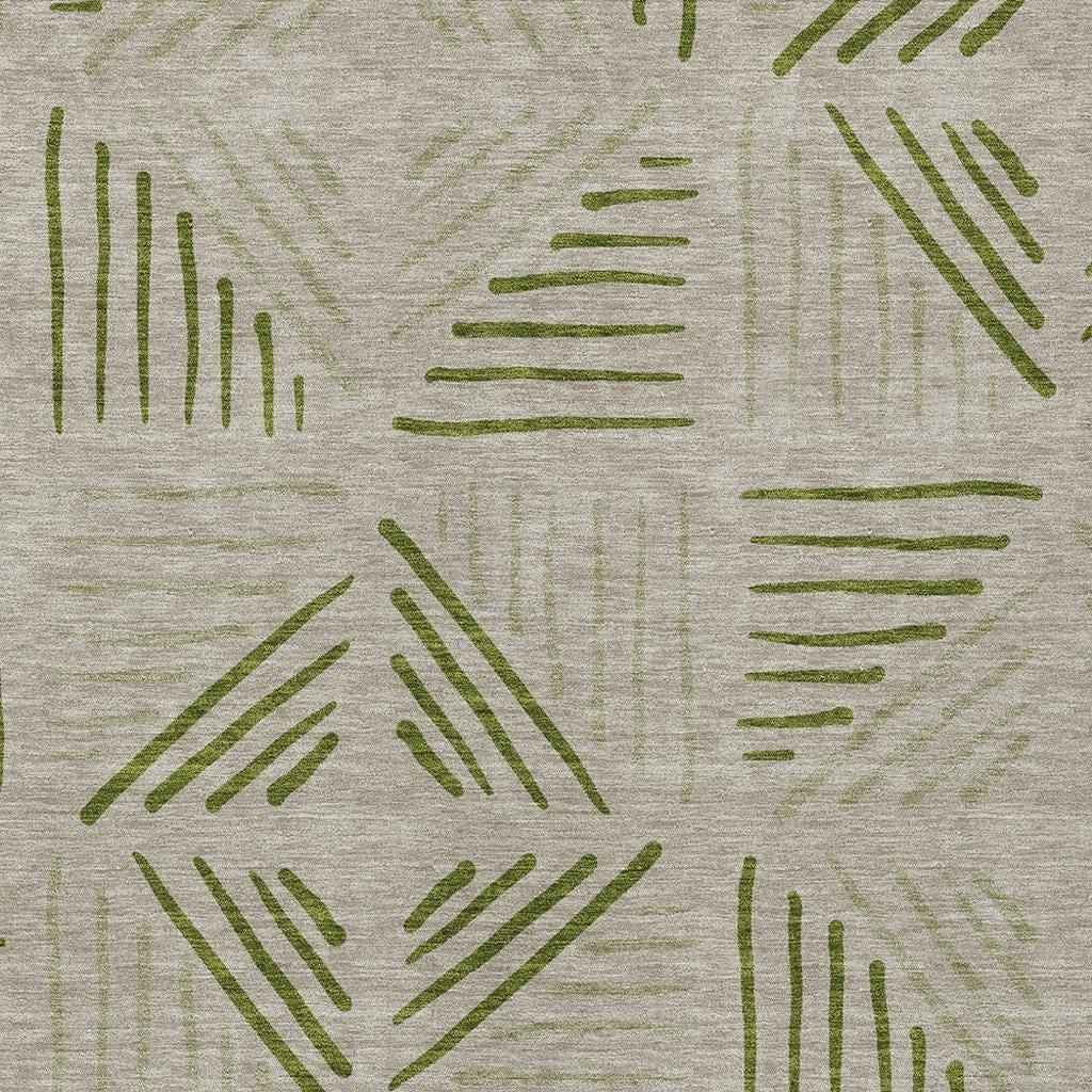 5' X 8' Flax And Sage Geometric Washable Indoor Outdoor Area Rug