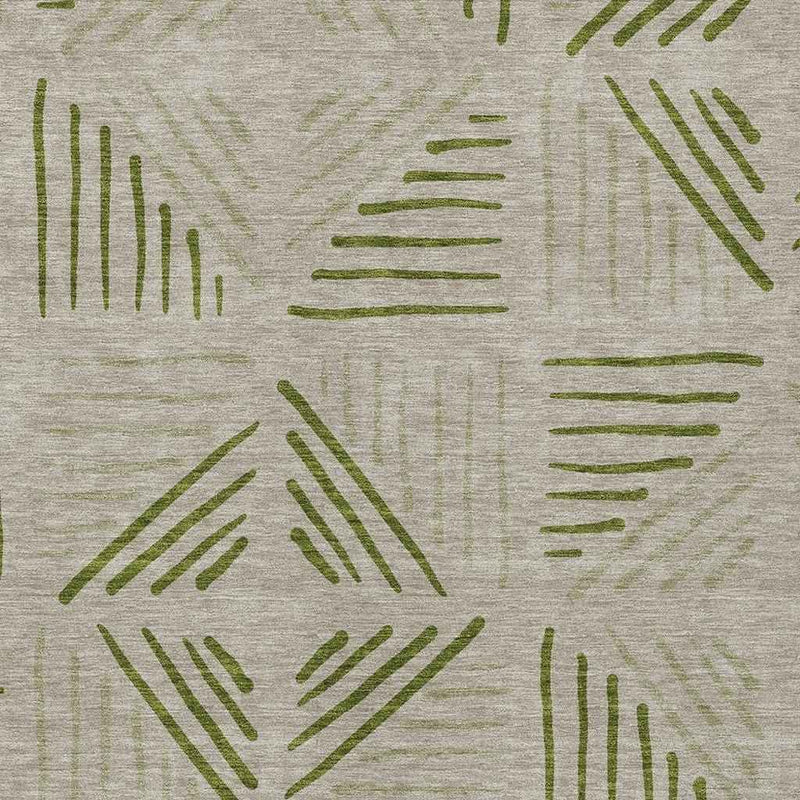 5' X 8' Flax And Sage Geometric Washable Indoor Outdoor Area Rug