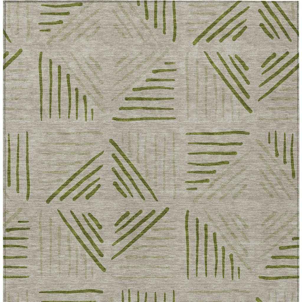 5' X 8' Flax And Sage Geometric Washable Indoor Outdoor Area Rug