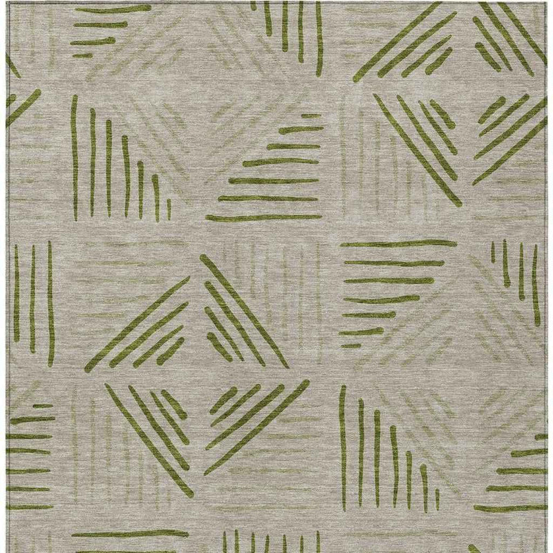 10' X 14' Flax And Sage Geometric Washable Indoor Outdoor Area Rug
