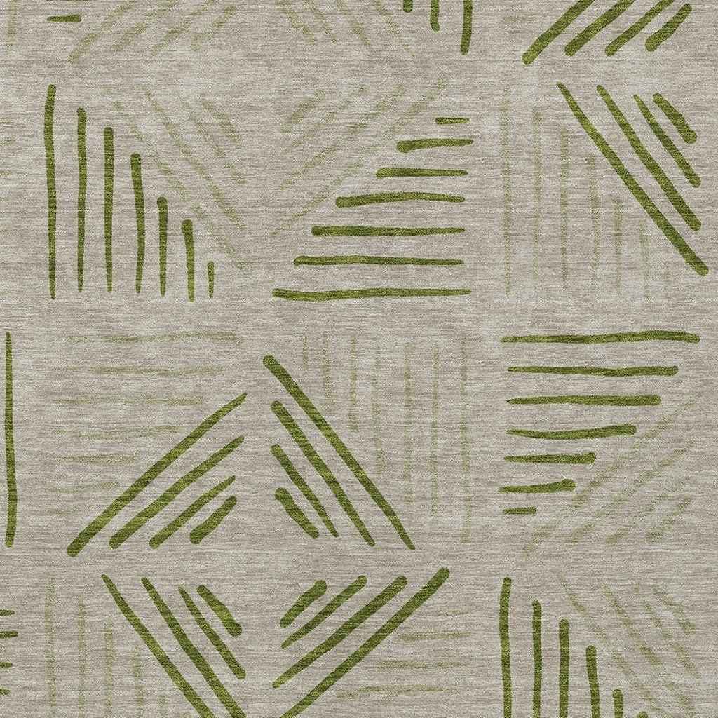 10' X 14' Flax And Sage Geometric Washable Indoor Outdoor Area Rug