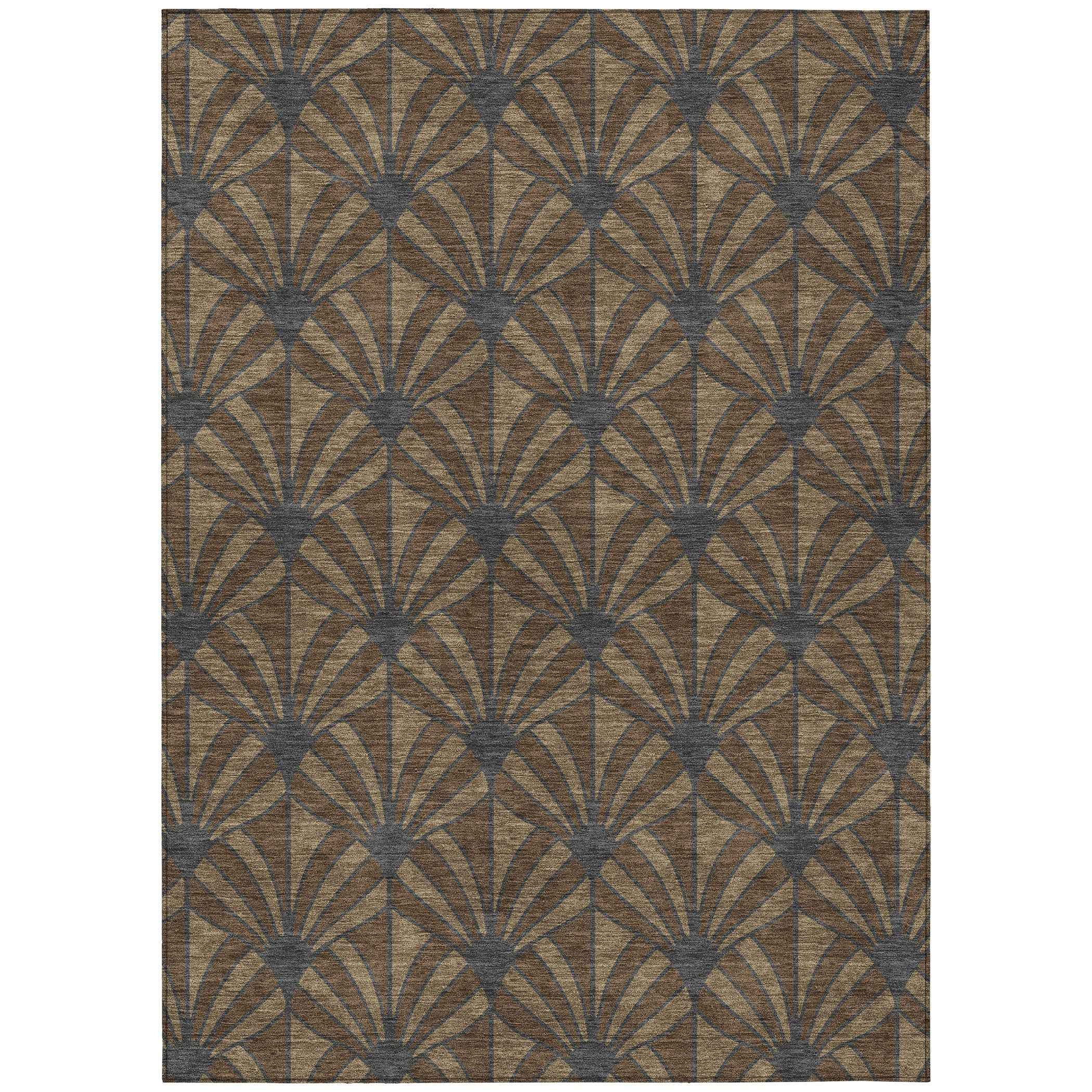 9' X 12' Chocolate Gray And Beige Seashell Washable Indoor Outdoor Area Rug