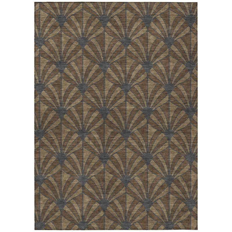 9' X 12' Chocolate Gray And Beige Seashell Washable Indoor Outdoor Area Rug