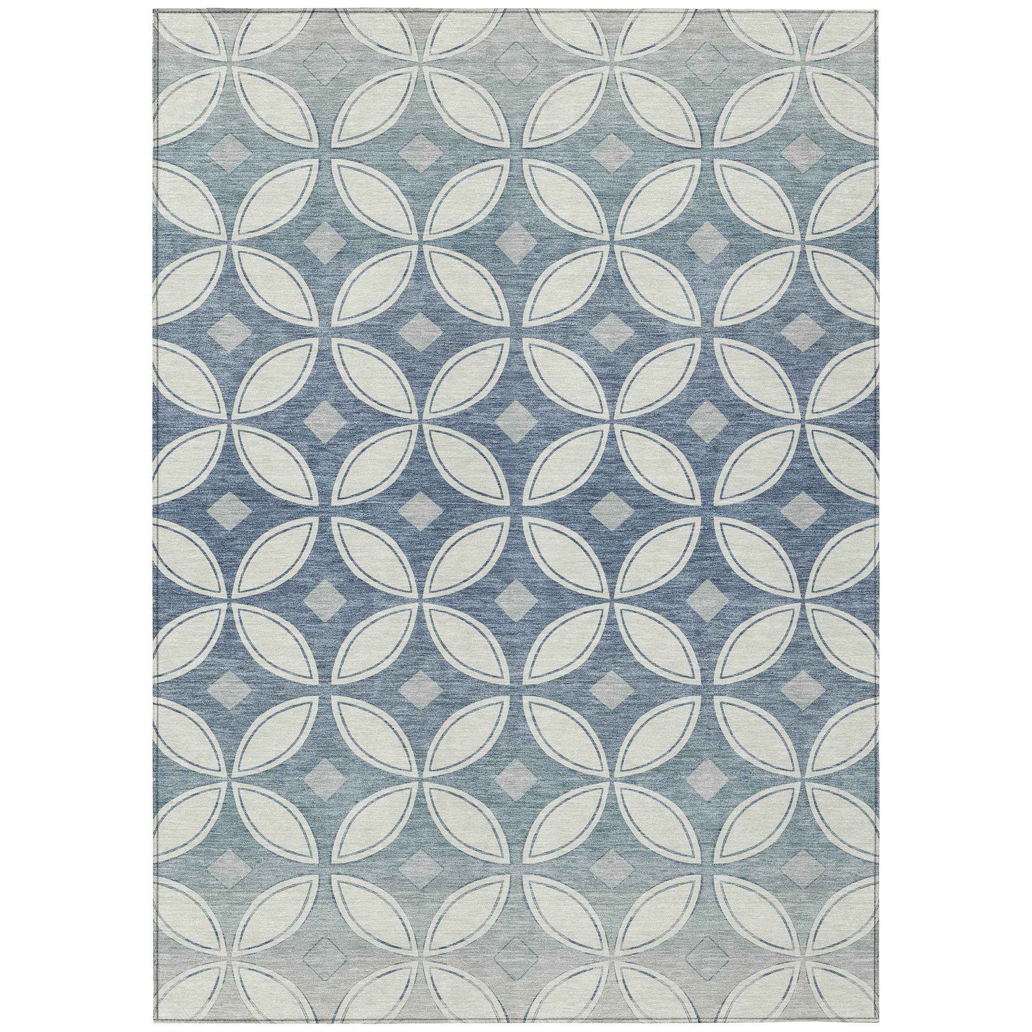 8' X 10' Ivory And Blue Geometric Washable Indoor Outdoor Area Rug