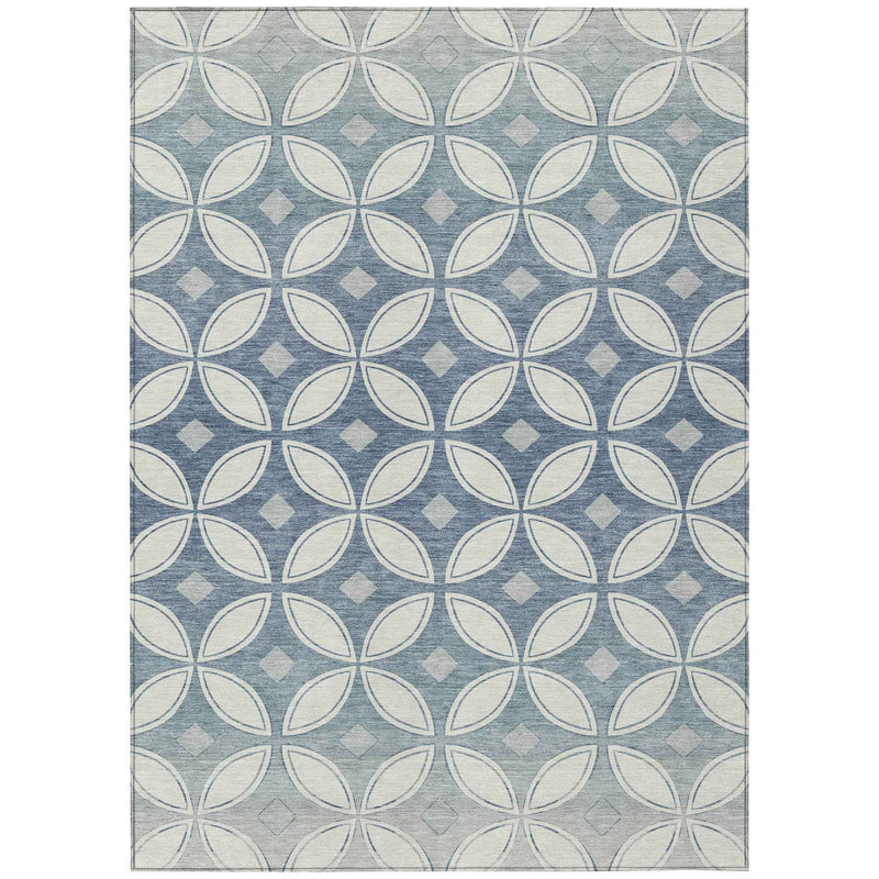 8' X 10' Ivory And Blue Geometric Washable Indoor Outdoor Area Rug