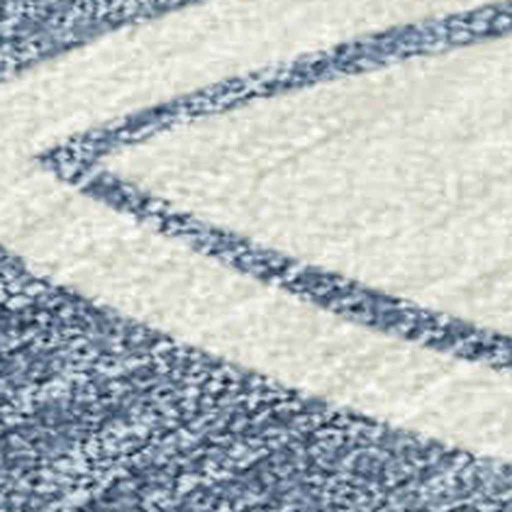 8' X 10' Ivory And Blue Geometric Washable Indoor Outdoor Area Rug