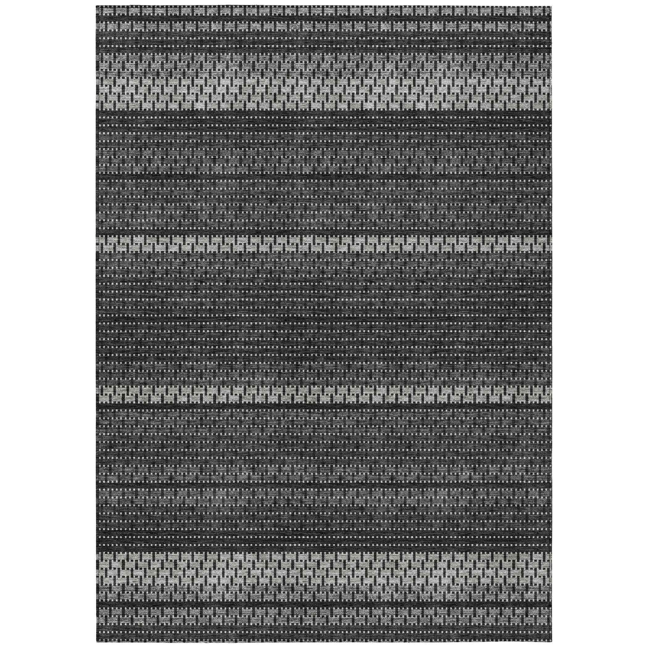 3' X 5' Black Gray And Silver Striped Washable Indoor Outdoor Area Rug