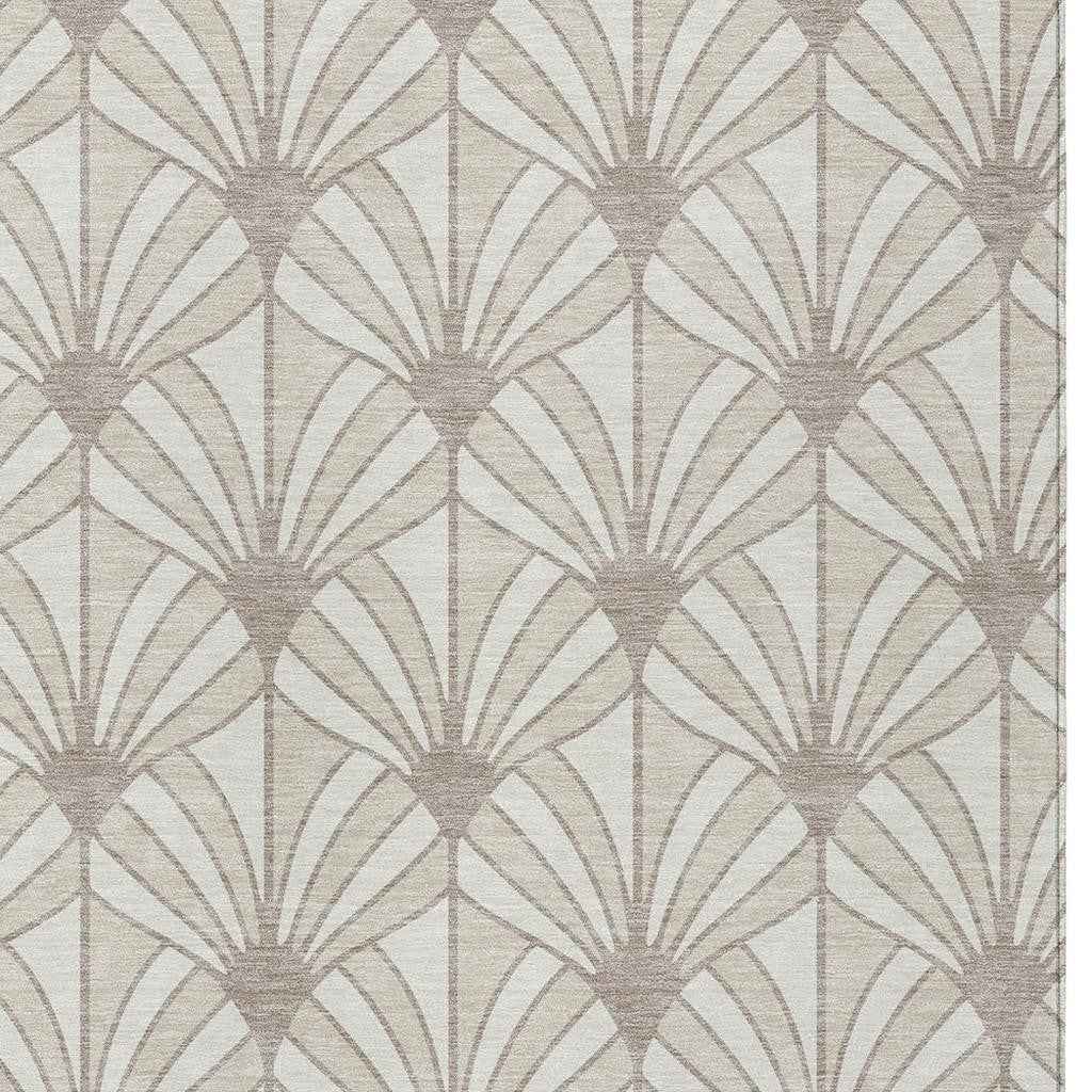 10' X 14' Ivory Beige And Taupe Seashell Washable Indoor Outdoor Area Rug