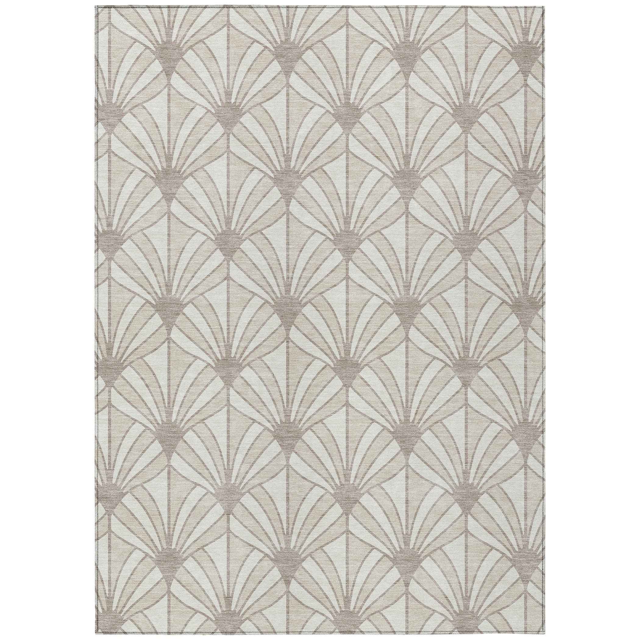 3' X 5' Ivory Beige And Taupe Seashell Washable Indoor Outdoor Area Rug
