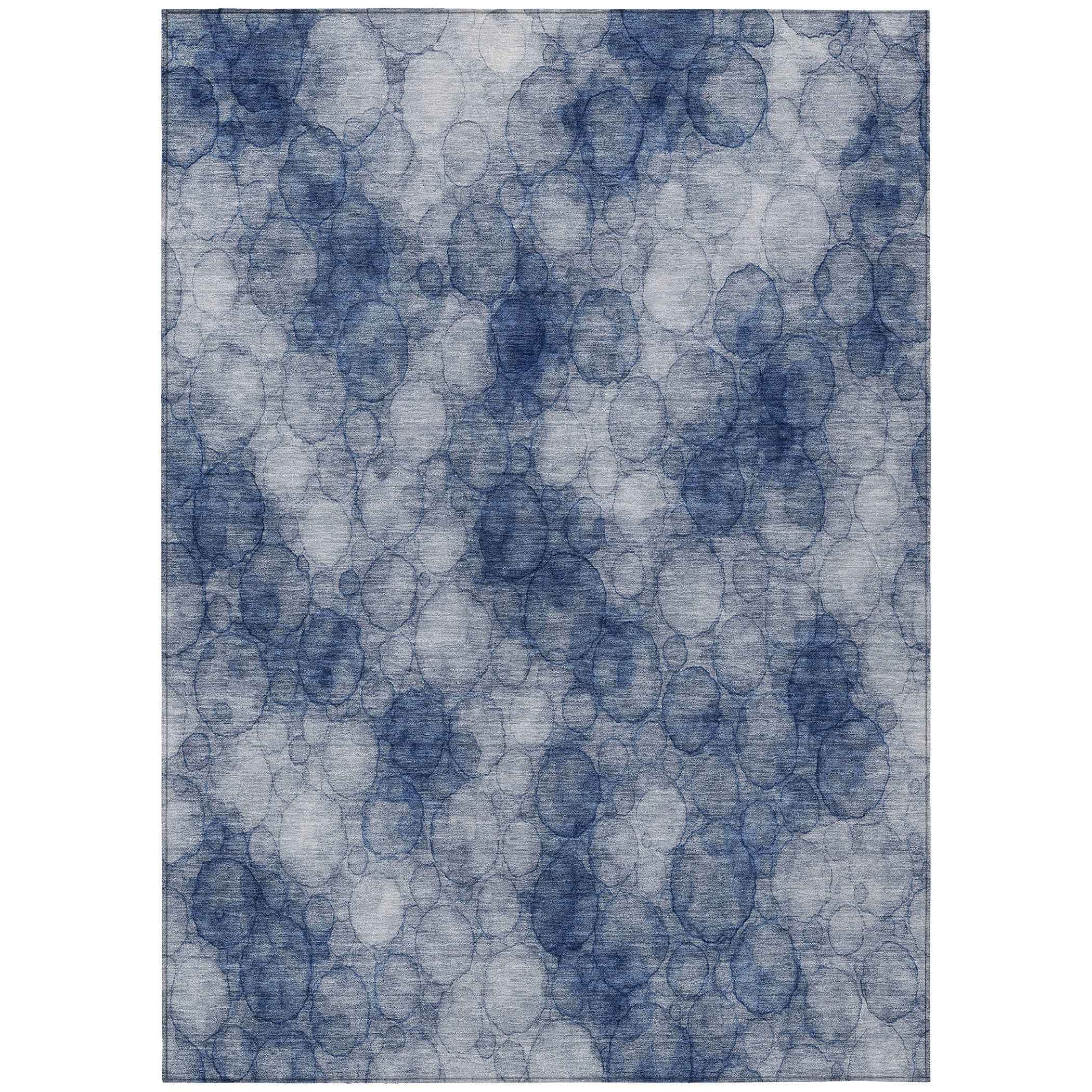 8' X 10' Navy Blue And Ivory Abstract Washable Indoor Outdoor Area Rug