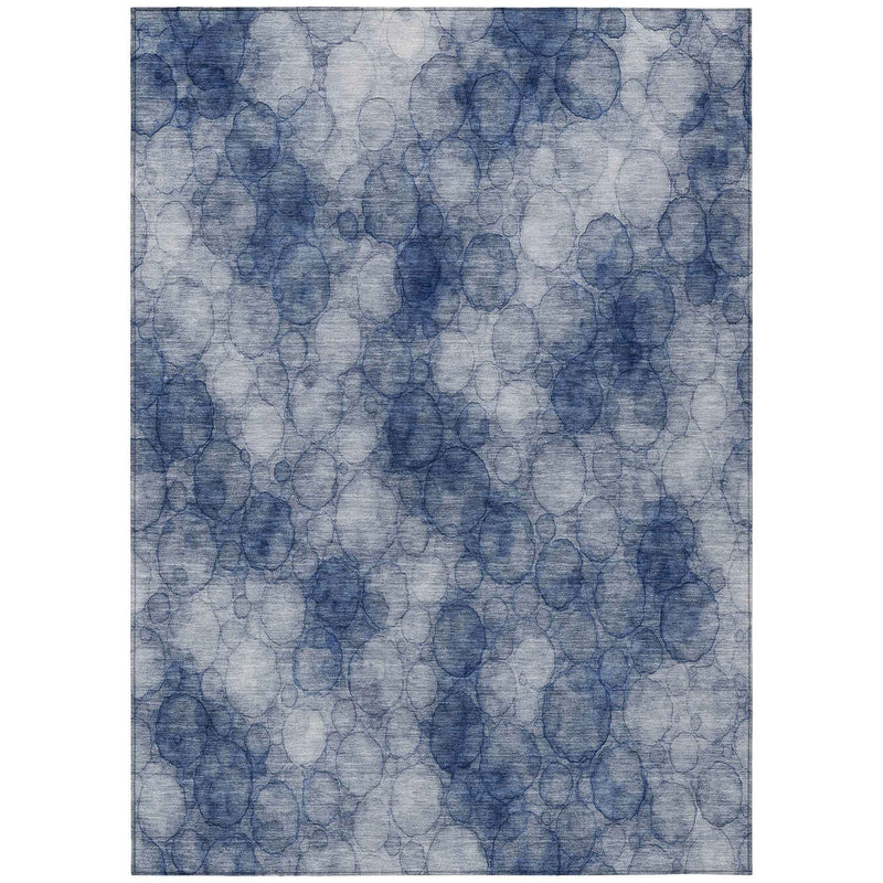 8' X 10' Navy Blue And Ivory Abstract Washable Indoor Outdoor Area Rug