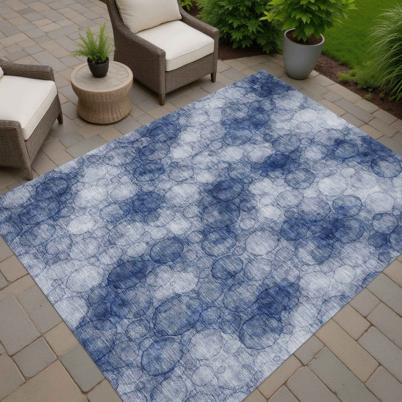 8' X 10' Navy Blue And Ivory Abstract Washable Indoor Outdoor Area Rug