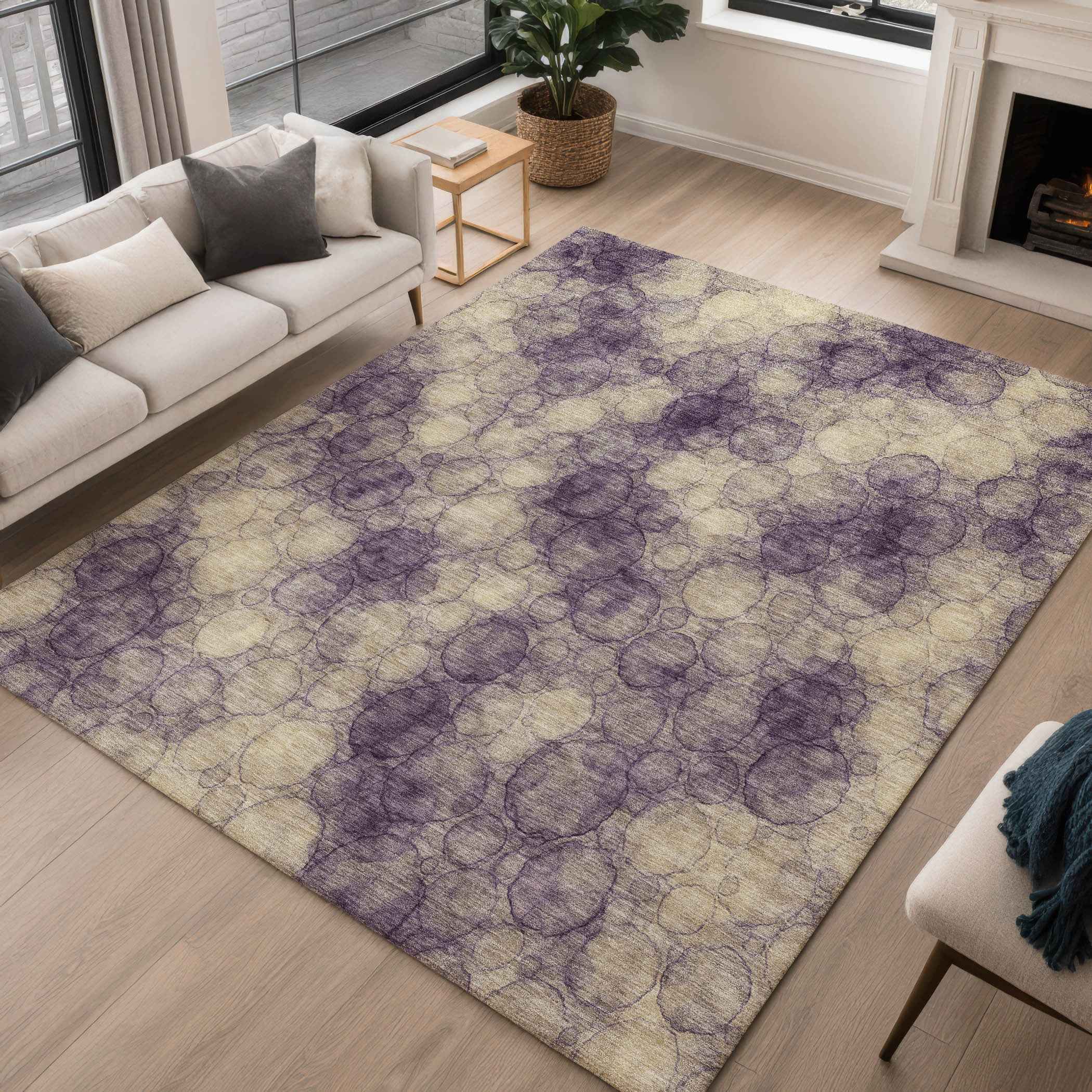 8' X 10' Plum And Wheat Abstract Washable Indoor Outdoor Area Rug
