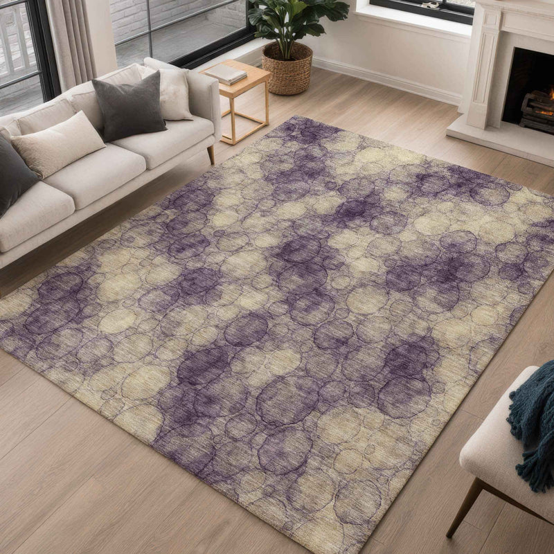 8' X 10' Plum And Wheat Abstract Washable Indoor Outdoor Area Rug