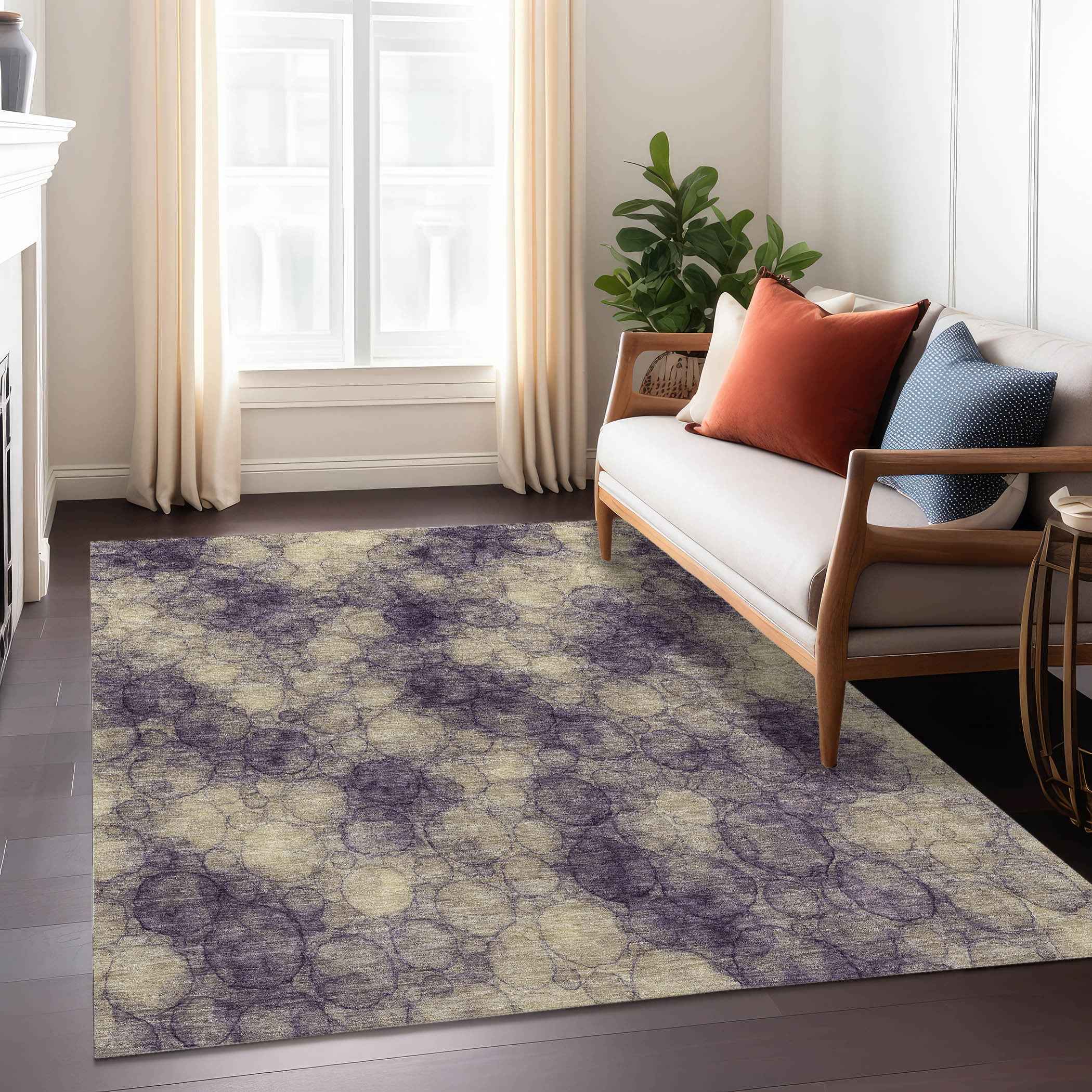 8' X 10' Plum And Wheat Abstract Washable Indoor Outdoor Area Rug
