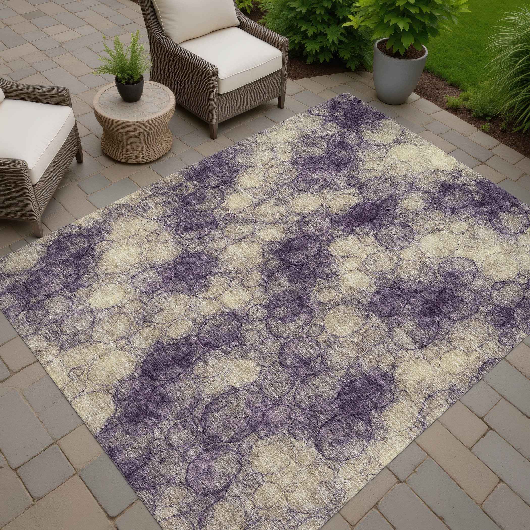 8' X 10' Plum And Wheat Abstract Washable Indoor Outdoor Area Rug