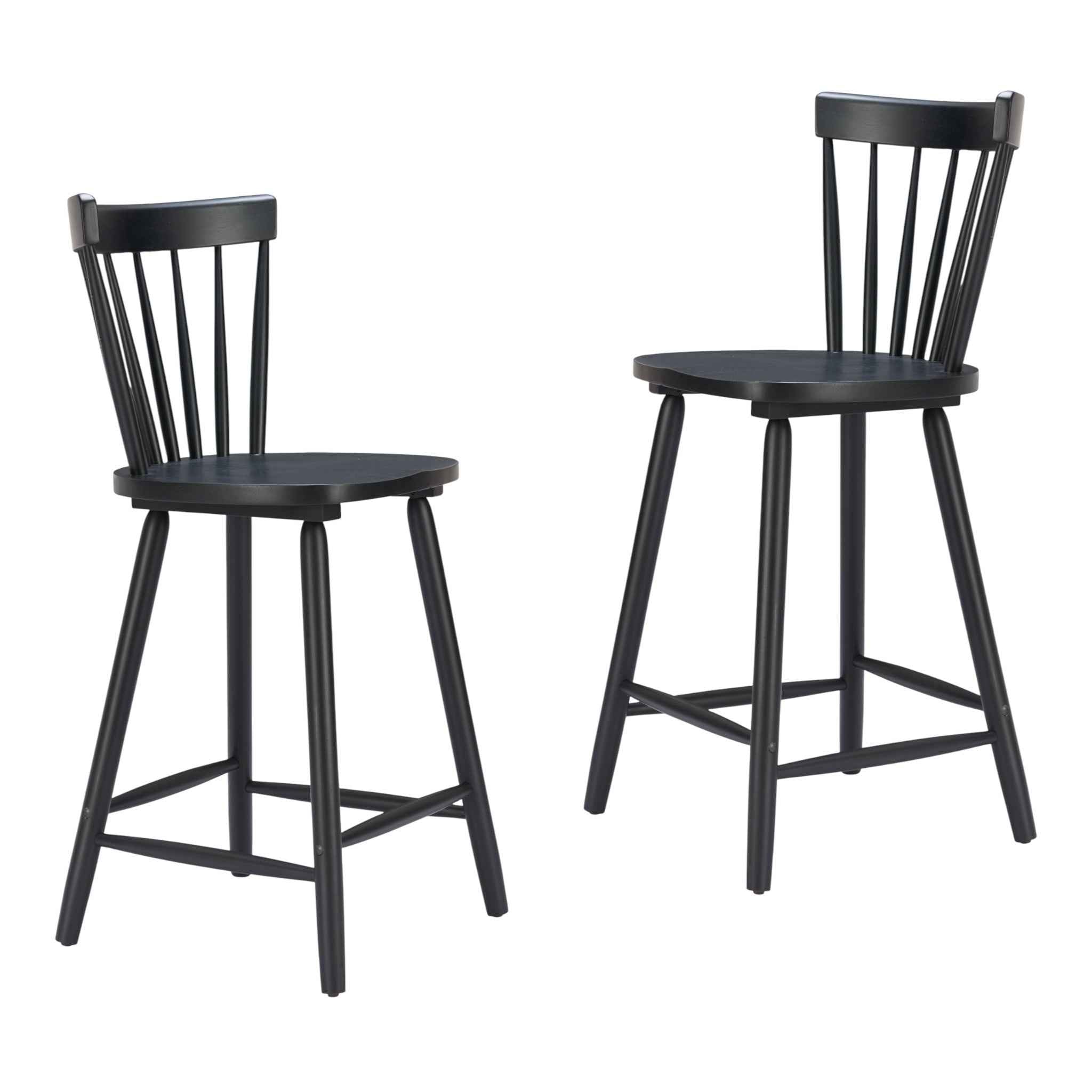 Set of Two Black Solid Manufactured Wood and Wood Low Back Bar Chairs