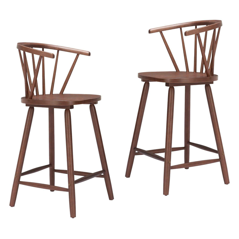 Set of Two Walnut Solid Manufactured Wood and Wood Low Back Bar Chairs