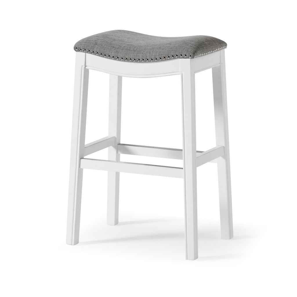 31" Light Gray And White Upholstered And Solid Wood Backless Bar Height Bar Chair