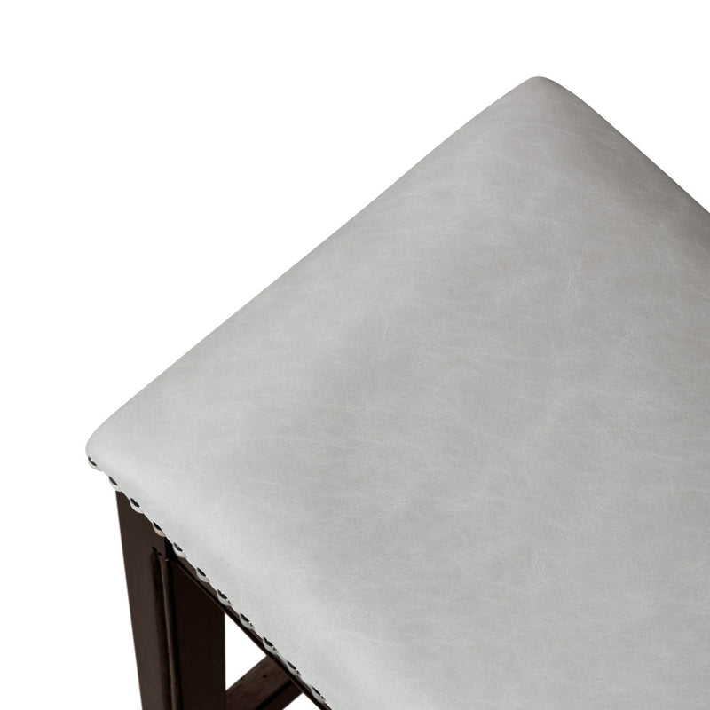 26" Gray and Espresso Faux Leather and Solid Wood Backless Counter Height Bar Chair