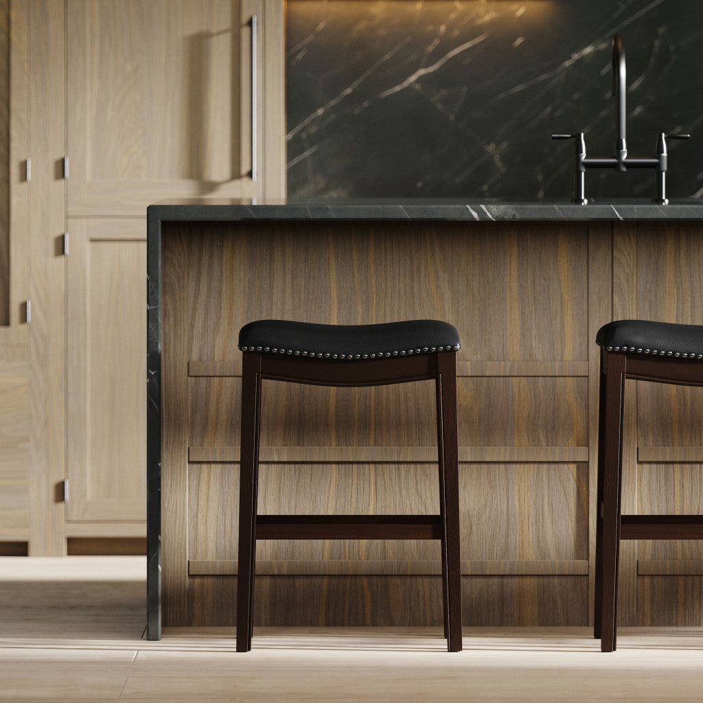 31" Black and Espresso Solid Wood Backless Bar Height Bar Chair