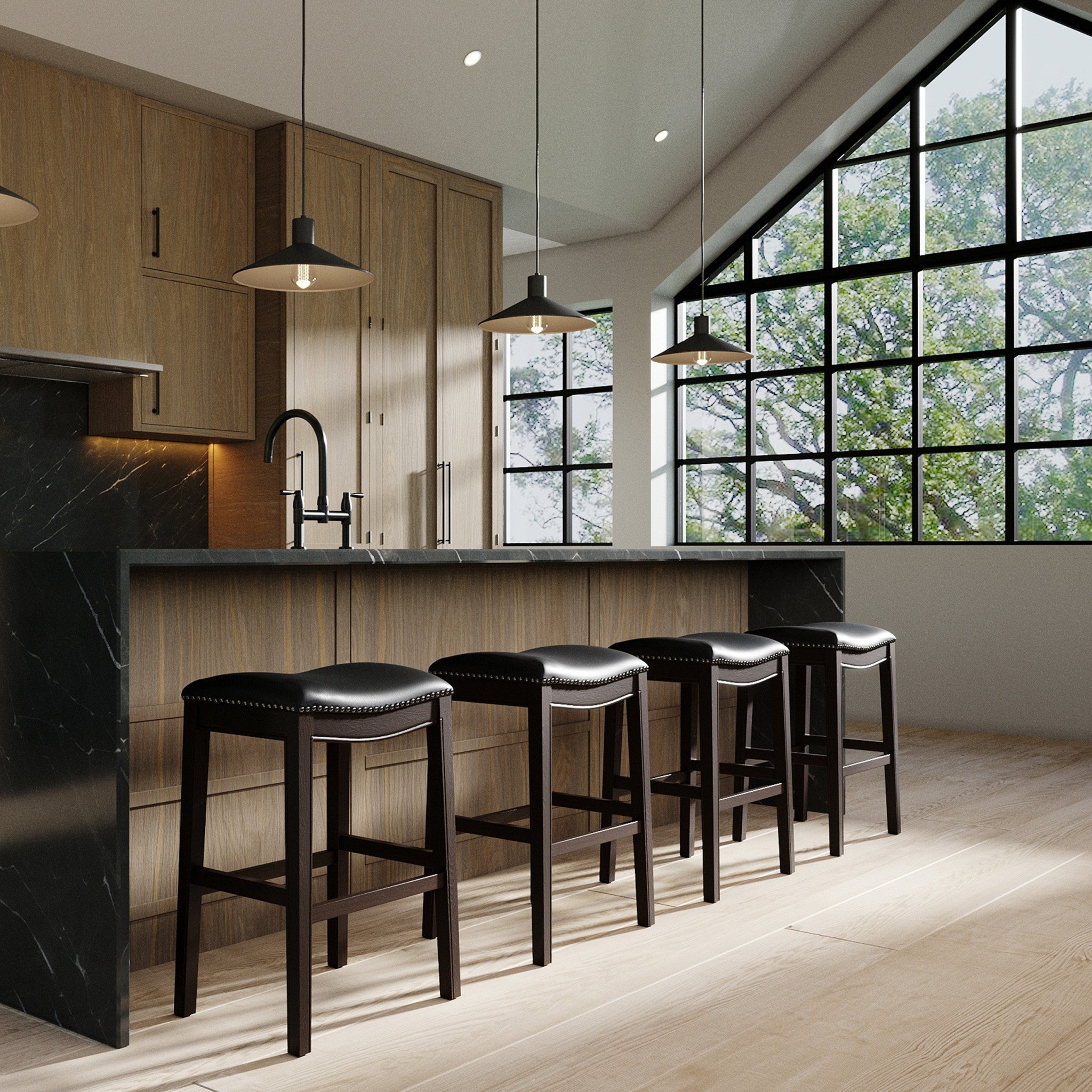 31" Black and Espresso Solid Wood Backless Bar Height Bar Chair