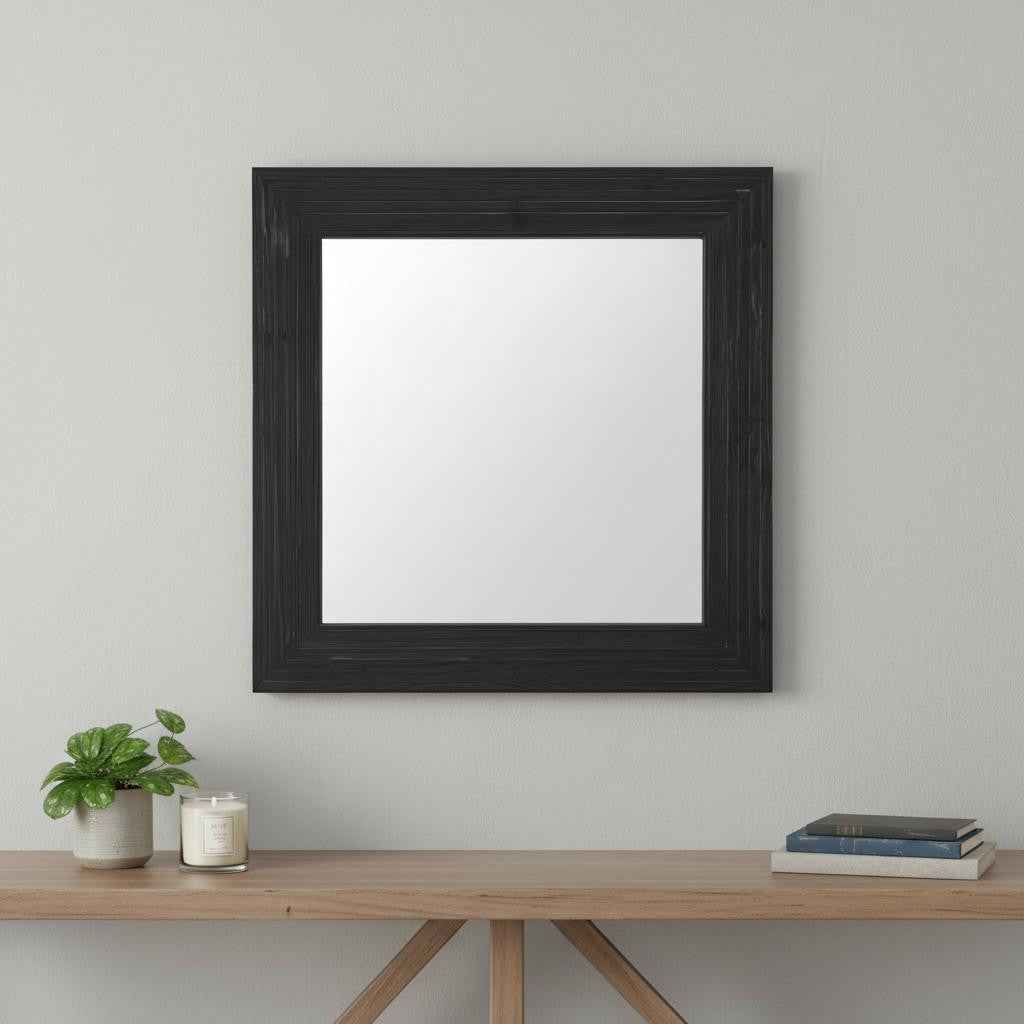 34" Black Glass Square Rope Hanging Accent Mirror