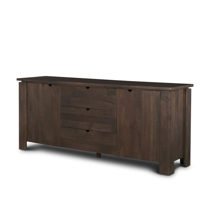 79" Brown Solid Wood Three Drawer Sideboard Soft Close with Two Doors - Kitchen & Dining