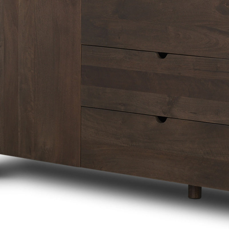 79" Brown Solid Wood Three Drawer Sideboard Soft Close with Two Doors - Kitchen & Dining