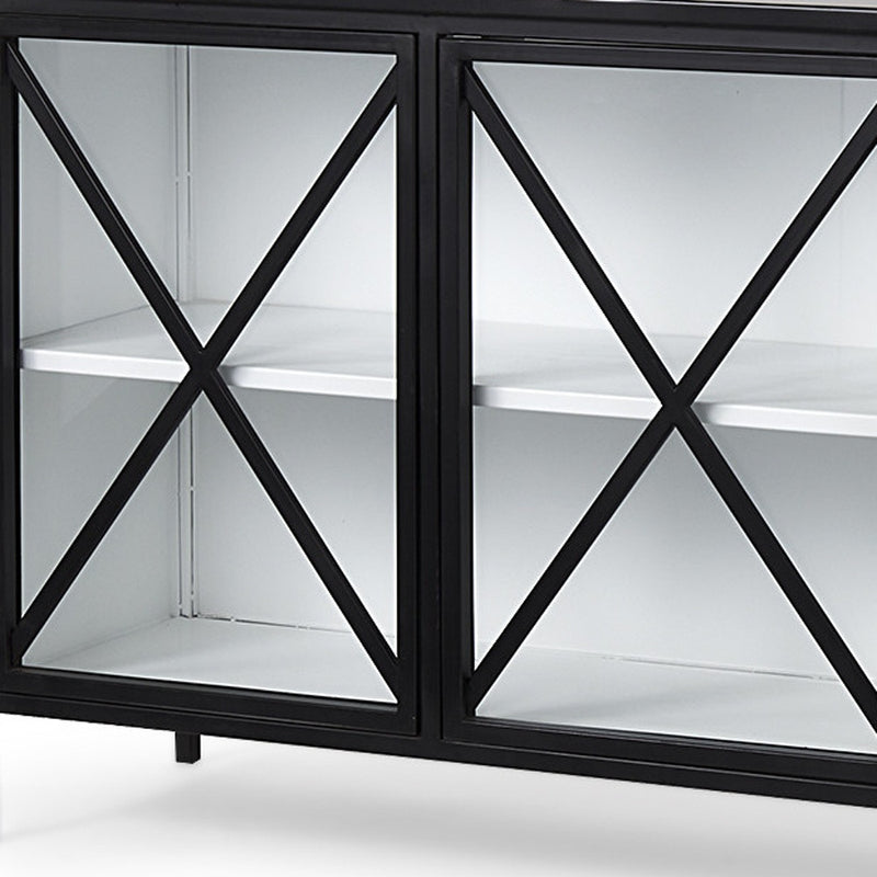 79" Black And White Iron Sideboard Soft Close with Four Glass Doors - Kitchen & Dining