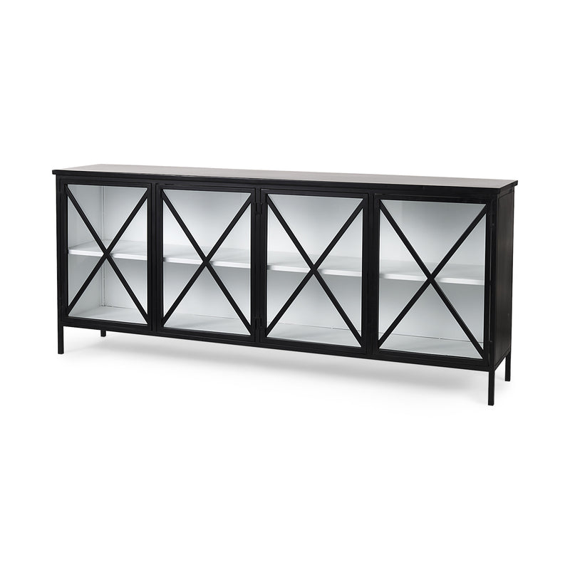79" Black And White Iron Sideboard Soft Close with Four Glass Doors - Kitchen & Dining