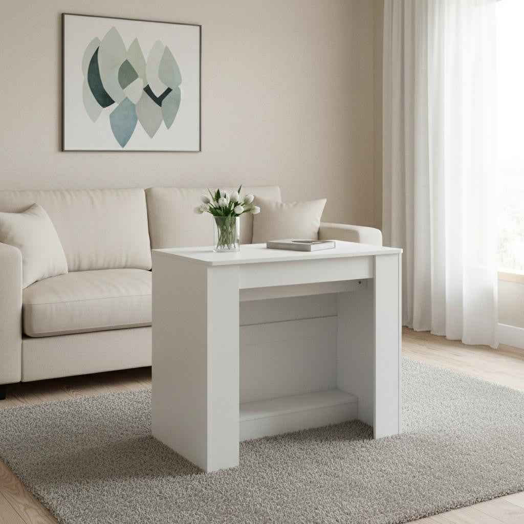 98" White Wood Floor Shelf Coffee Table