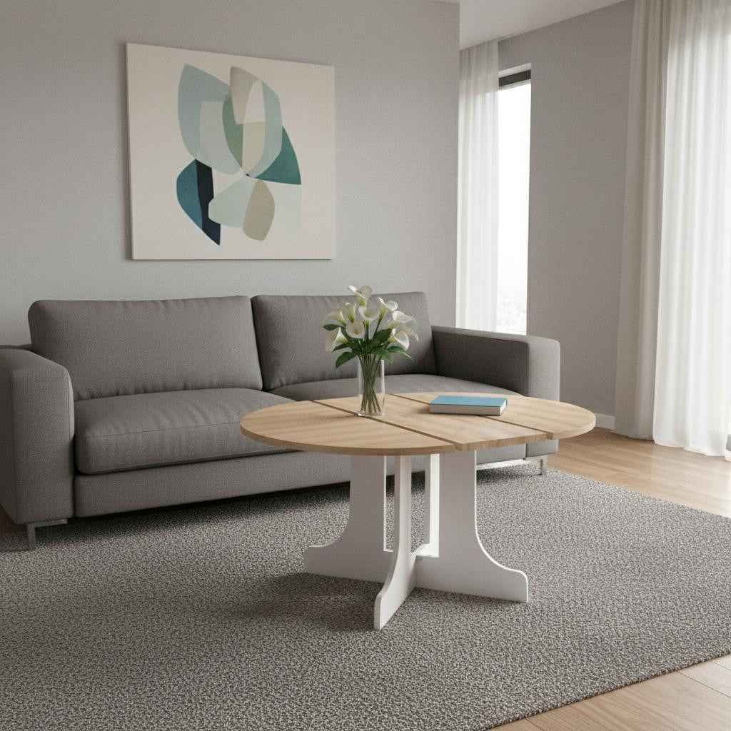 59" Brown and White Wood Oval Cross Legs Coffee Table